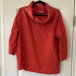 Orange Red Bryn Walker Cowl Neck Top Sz L 100% linen